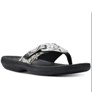 NEW Clarks Women's Cloudsteppers Brinkley Jazz Sandals Black White Snake Size 9M